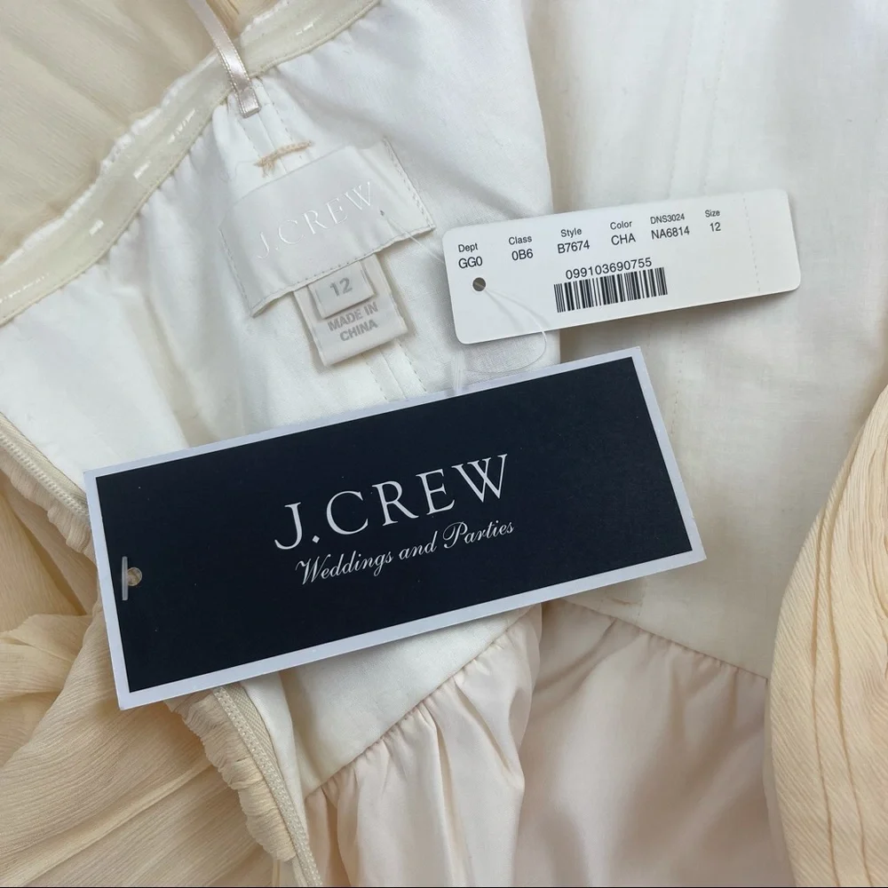 JCrew l 12 Silk Chiffon Pleated Strapless Sweetheart Wedding Bridal Formal Dress